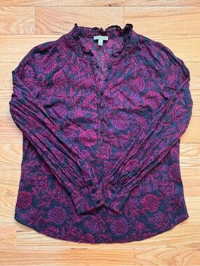 Talbots Purple Paisley Cotton Blouse, Long-Sleeve, Small Petite